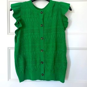 Who What Wear Green Flutter Sleeve Button Down Sweater Size Large